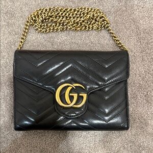 Gucci Black Quilted Crossbody with Gold Accents